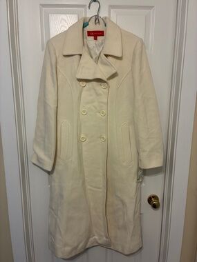 NWT Anne Klein Cream Double-Breasted Wool-Blend Winter Coat